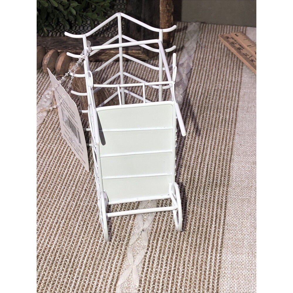 6 Pcs Miniatures White Metal Flower Cart, 2 Pedestals, Metal Chair and 2 Tables - Picture 15 of 16